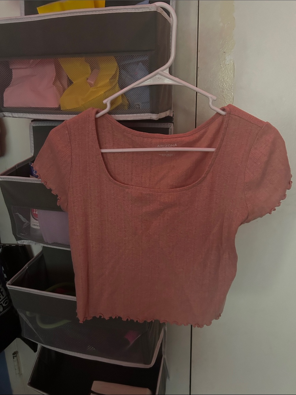 Arizona Jean Company Dusty Rose Ribbed Scoop Neck Crop Top